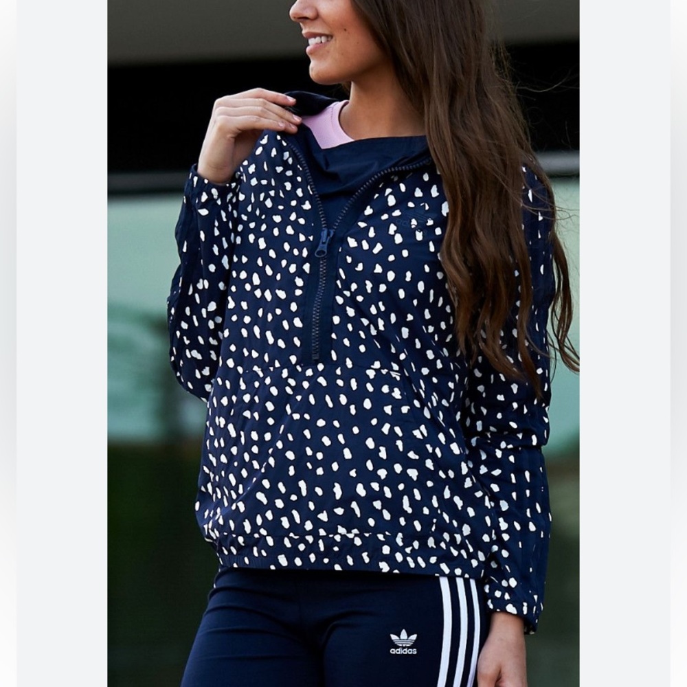 adidas Navy Blue and White Patterned Pullover Jacket